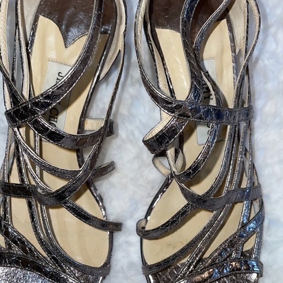Jimmy Choo Snakeskin Cage‎ Heels Silver Size 8/38 - Picture 7 of 12